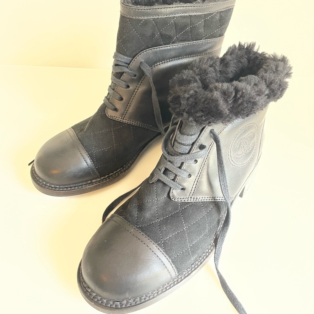 Chanel 37 shearling combat boots worn twice